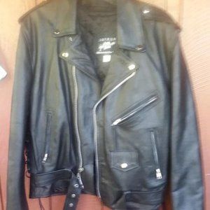 Genuine leather black motorcycle jacket, size 42